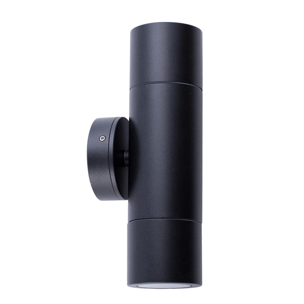 2 Light Up/Down Black Cylinder Pillar Exterior Wall Light