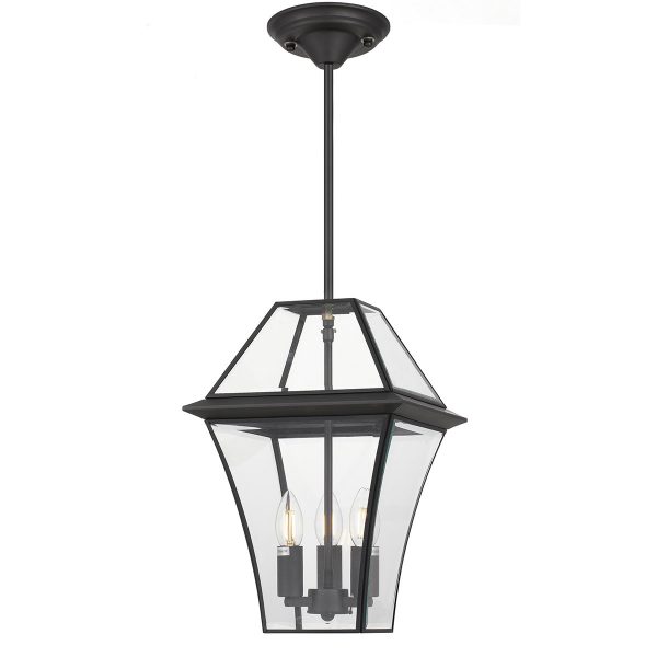 Rye 27.5cm Pendant Black Tapered and Glass Panel Lantern