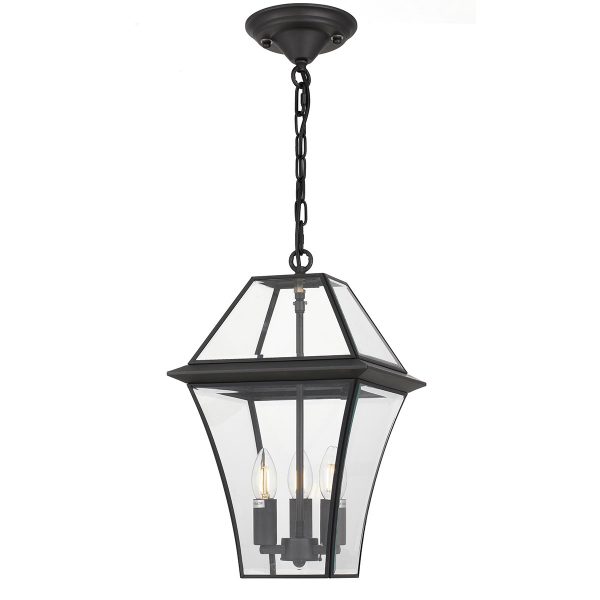 Rye 27.5cm Pendant Black Tapered and Glass Panel Lantern