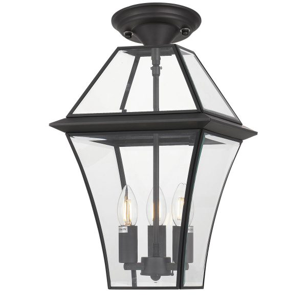 Rye 27.5cm Pendant Black Tapered and Glass Panel Lantern