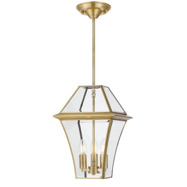 Rye 27.5cm Pendant Brass Tapered and Glass Panel Lantern