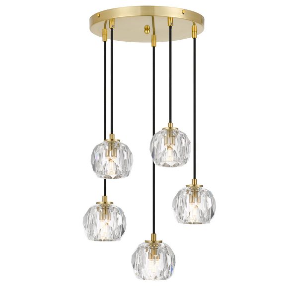 Zaha 5 Light Antique Gold with Crystal Pendant