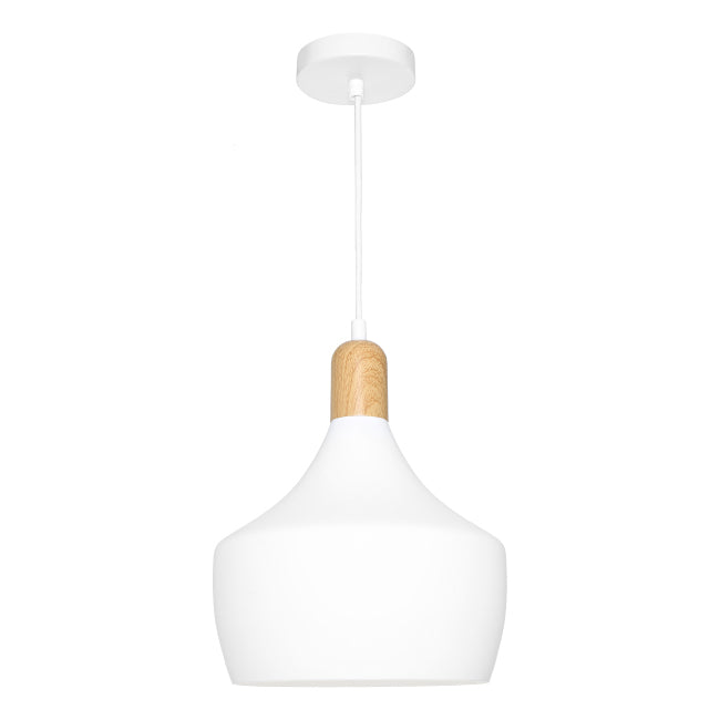 Bevo 1 Light White and Timber Pendant