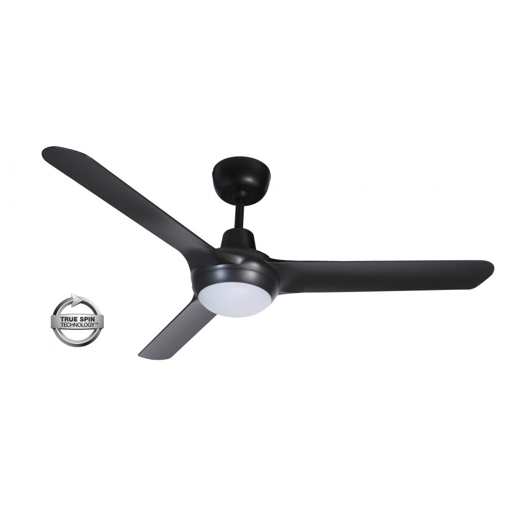 Spyda 50"/1250mm 3-Blade Black with LED Light ABS Plastic Ceiling Fan By Ventair