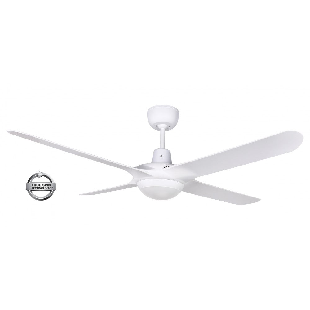 Spyda 50"/1250mm 4-Blade White with LED Light ABS Plastic Ceiling Fan by Ventair