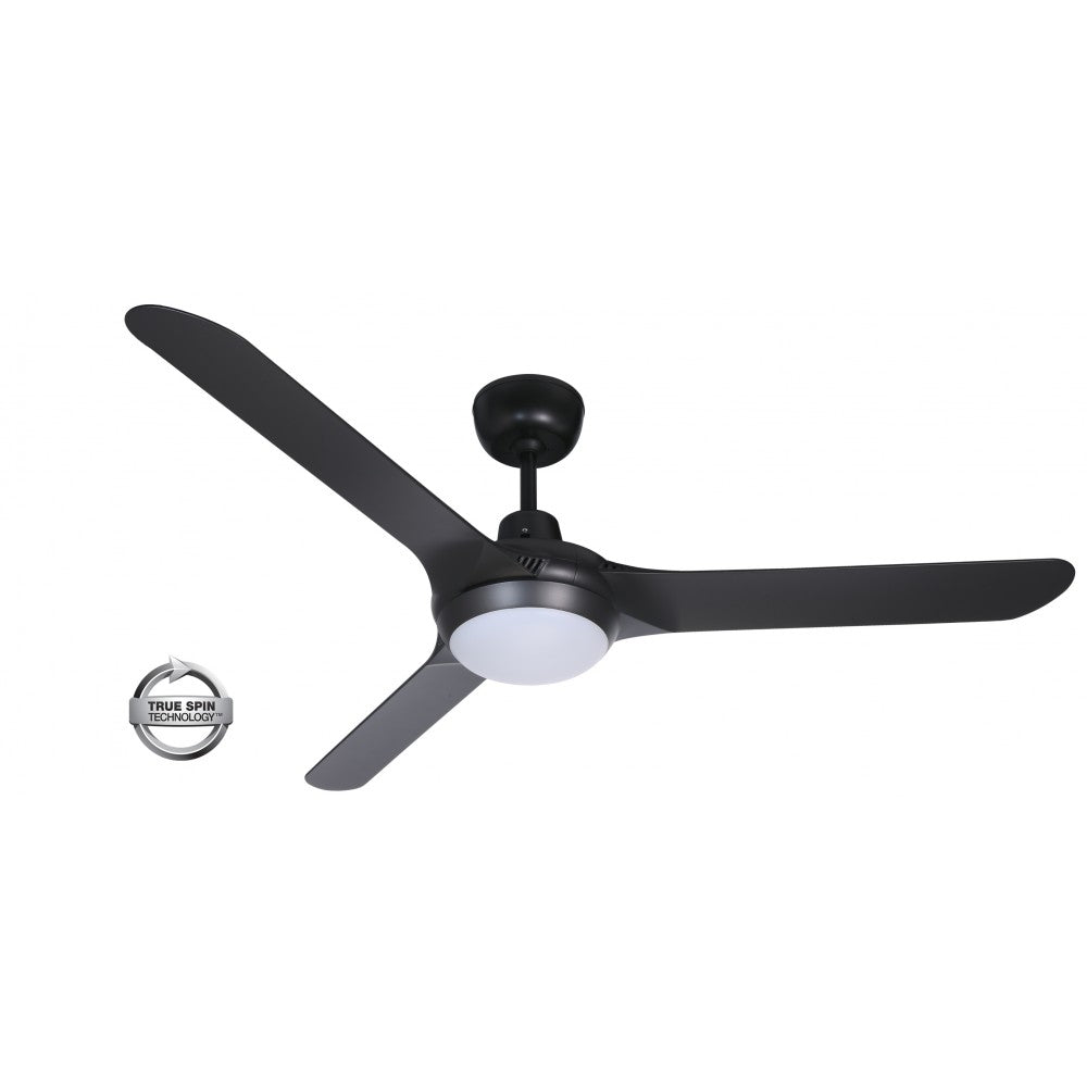 Spyda 56"/1400mm 3-Blade Black and LED Light ABS Plastic Ceiling Fan By Ventair