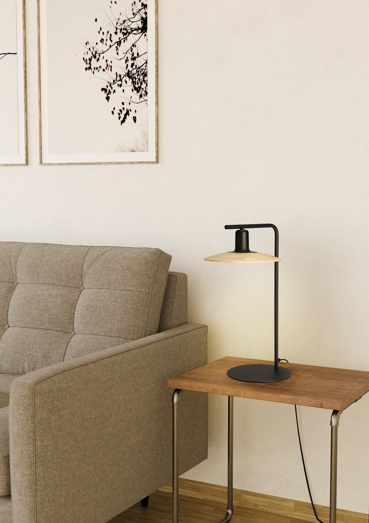 Mayazes Black and Timber Modern Table Lamp