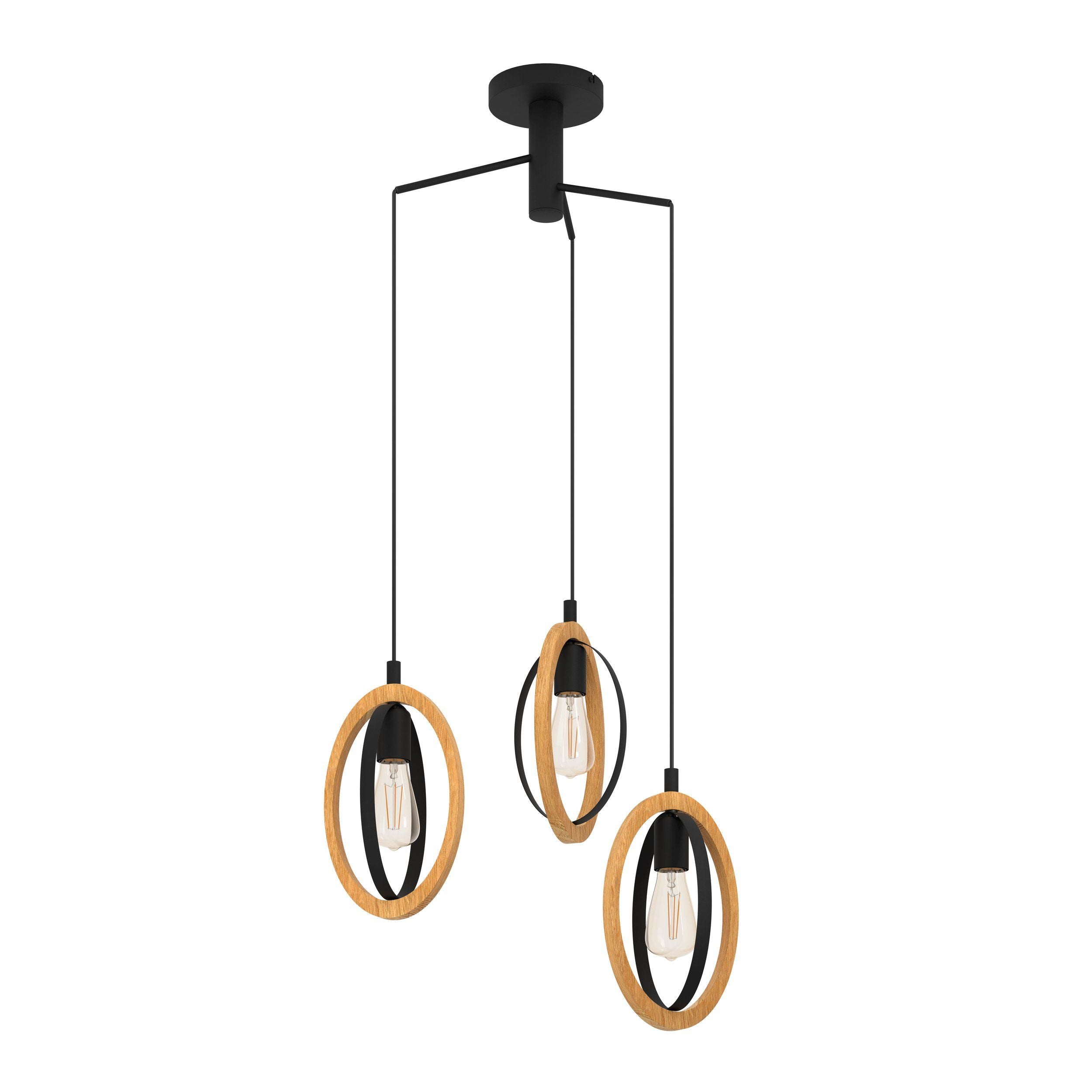 Basildon Black and Timber 3 Light Round Pendant