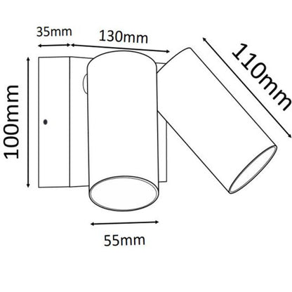 2 Light with Sensor Black LED Square Base Adjustable Cylinder Wall Light