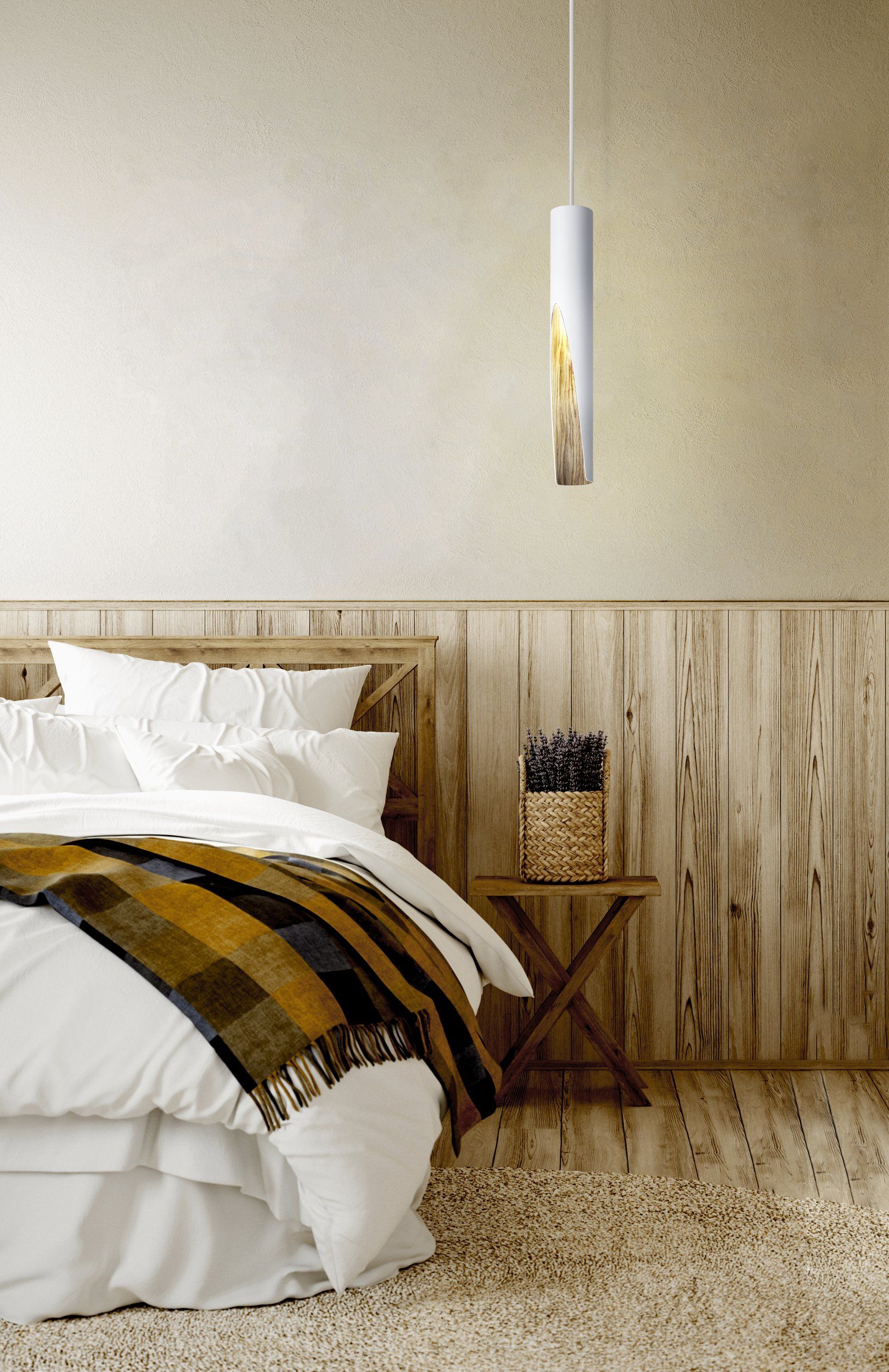 Barbotto White and Timber Cylindrical Pendant