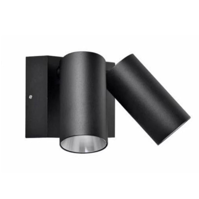 2 Light Black LED Square Base Adjustable Cylinder Wall Light