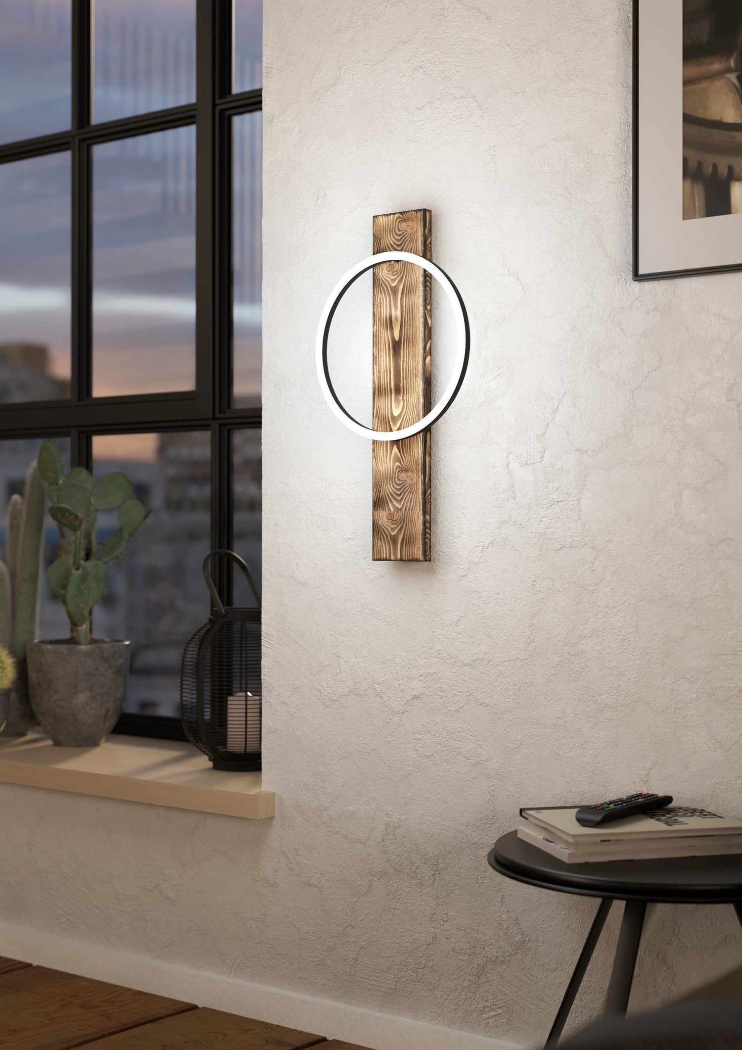 Boyal Brown Rustic Timber with Black LED Contemporary Wall Light