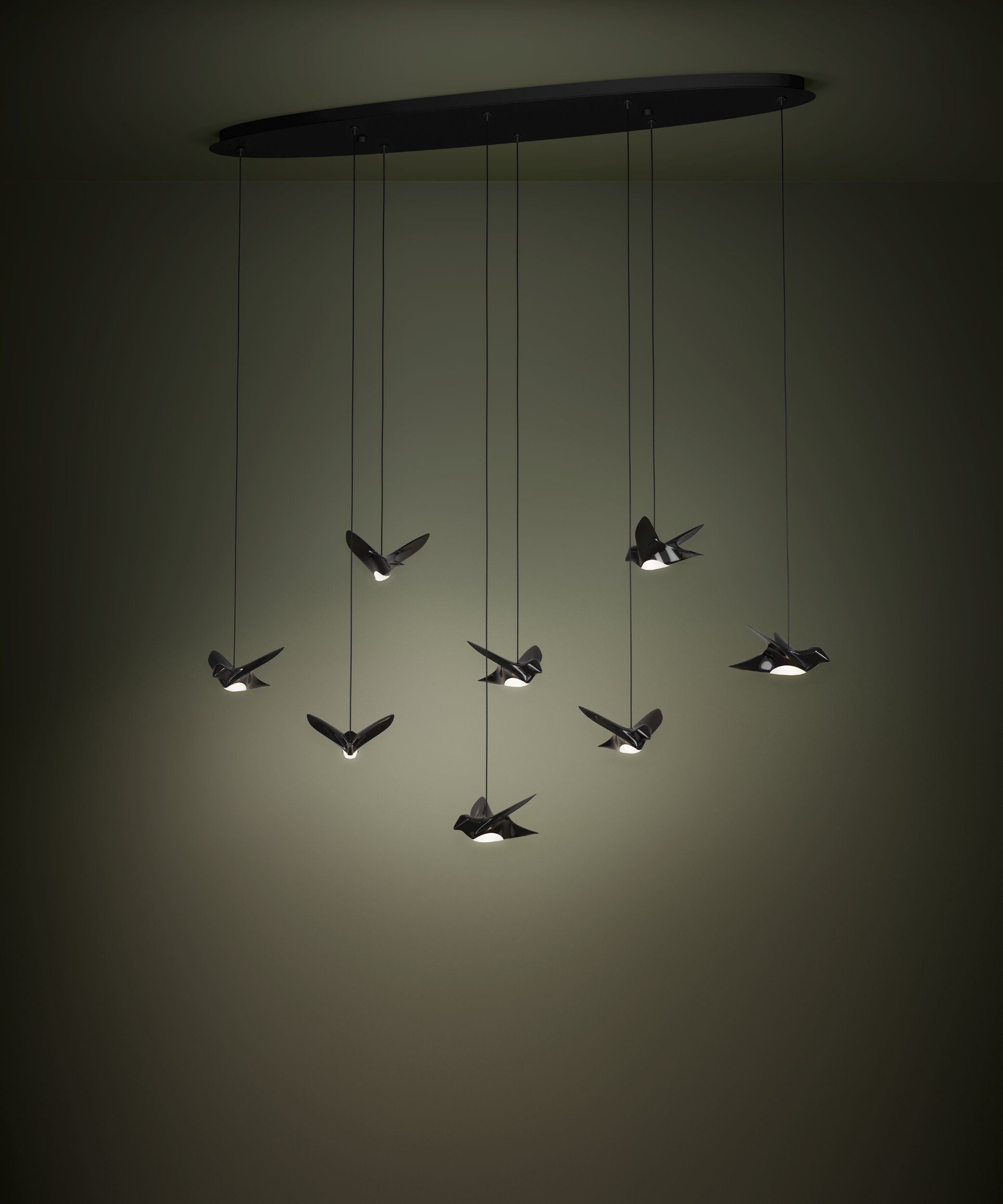 Paratebueno 8 Light Linear Nickel-Nero Black Bird Contemporary Feature Pendant