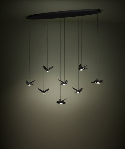 Paratebueno 8 Light Linear Nickel-Nero Black Bird Contemporary Feature Pendant