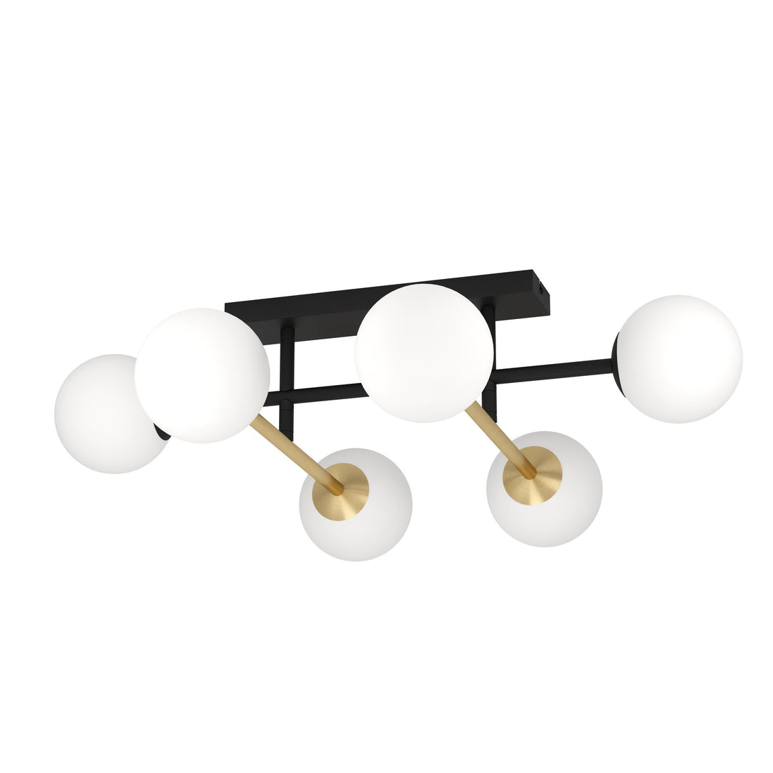 Paz 6 Light Black and Brass with Opal Glass Close to Ceiling Light