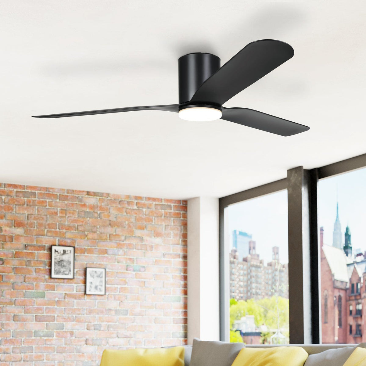 Iluka 60"/1520mm Black with LED Light DC Low Profile Flush Ceiling Fan