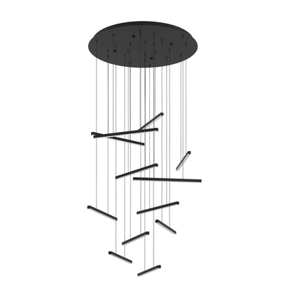 Lindoza 12 Light Round Black Slimline Contemporary Feature Pendant