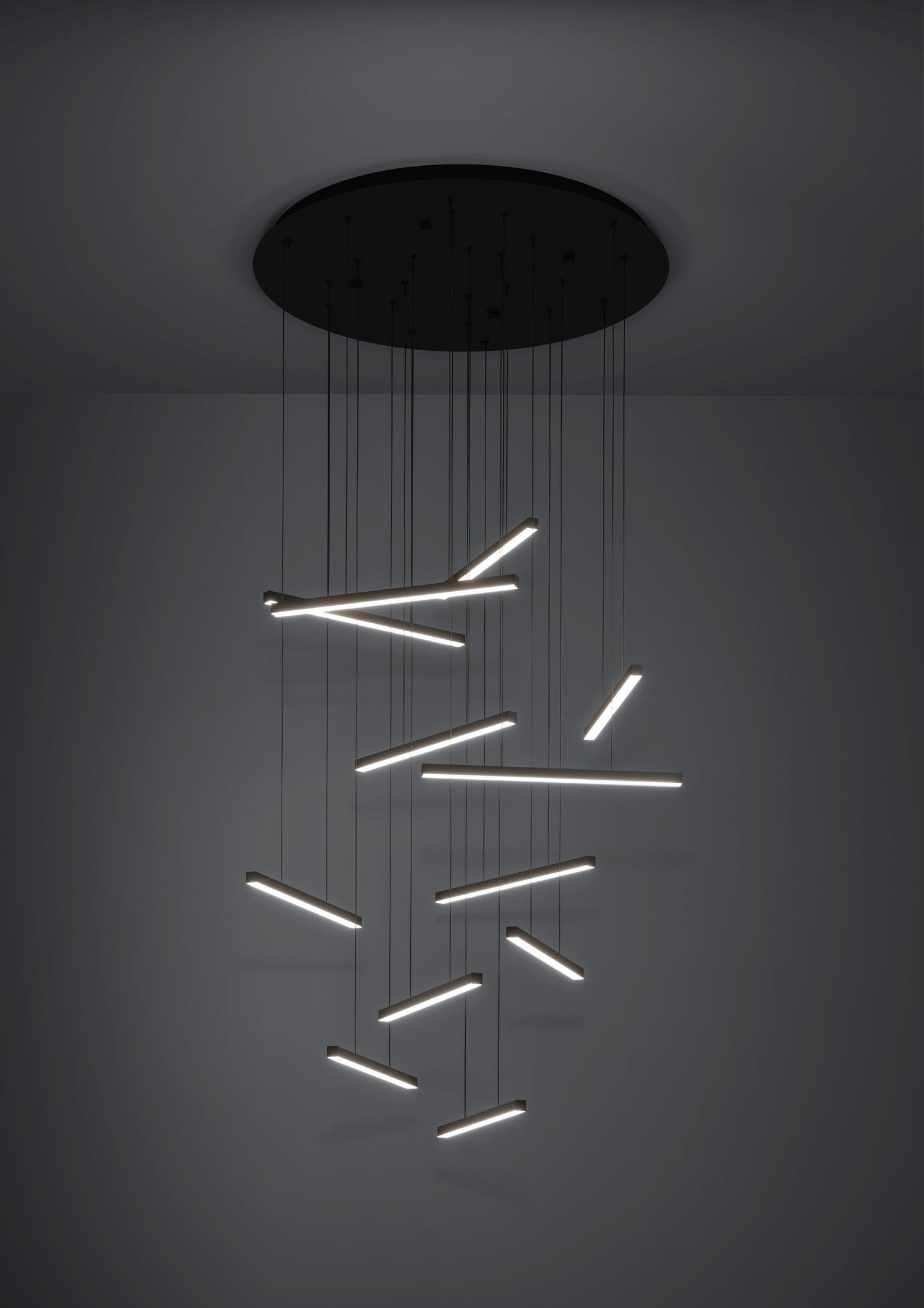 Lindoza 12 Light Round Black Slimline Contemporary Feature Pendant