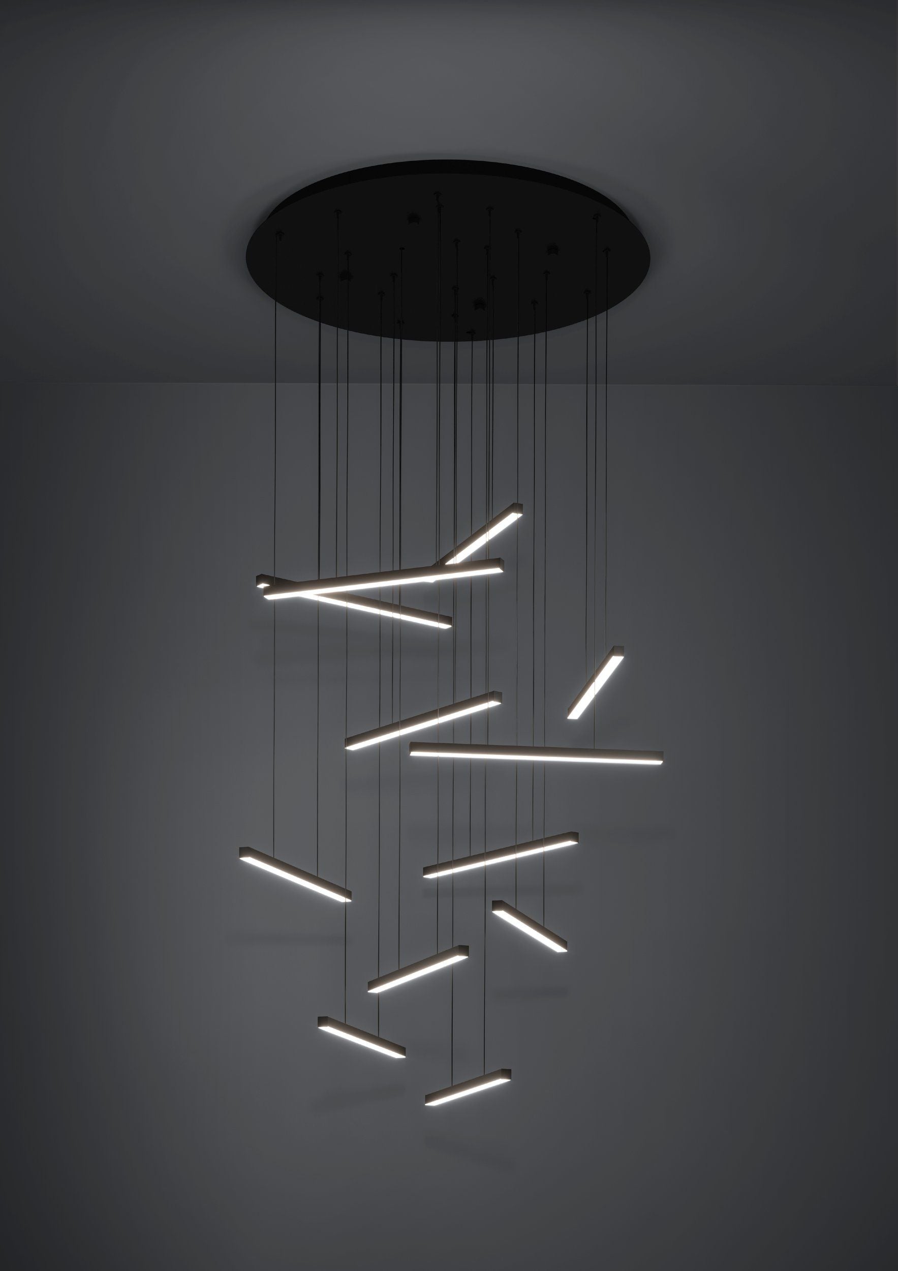 Lindoza 12 Light Round Black Slimline Contemporary Feature Pendant
