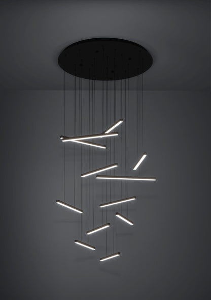 Lindoza 12 Light Round Black Slimline Contemporary Feature Pendant