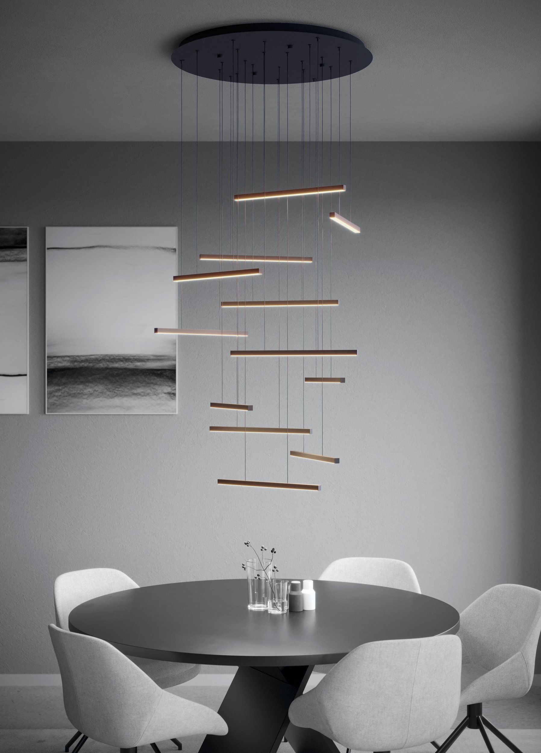 Lindoza 12 Light Round Black Slimline Contemporary Feature Pendant