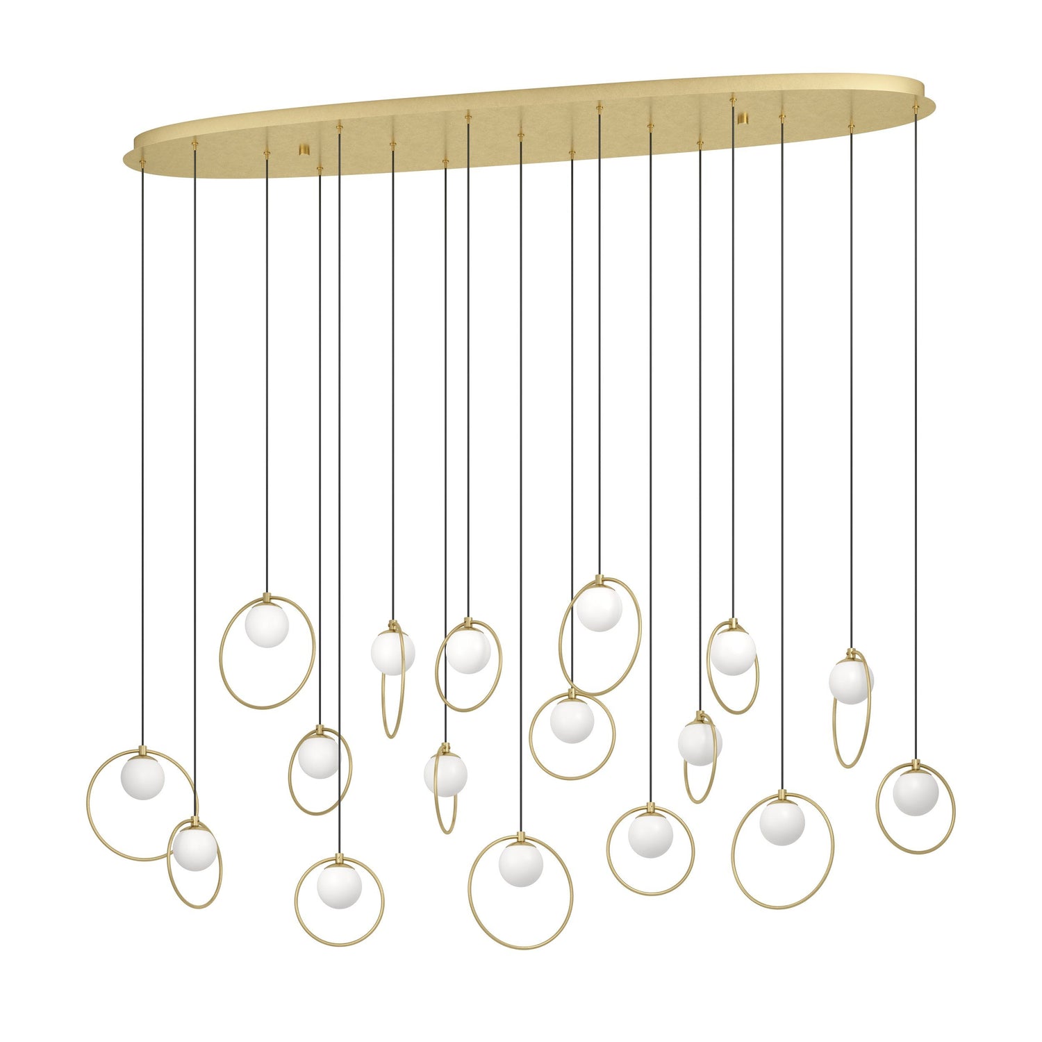 Portocolom 17 Light Oblong Brass and Opal Glass Contemporary Feature Pendant
