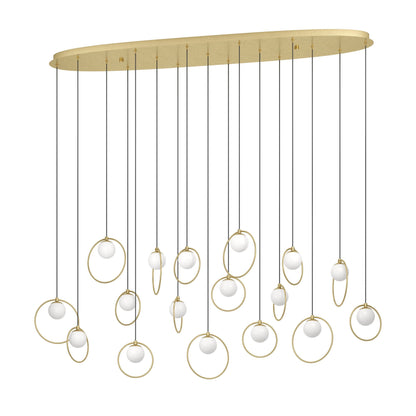 Portocolom 17 Light Oblong Brass and Opal Glass Contemporary Feature Pendant