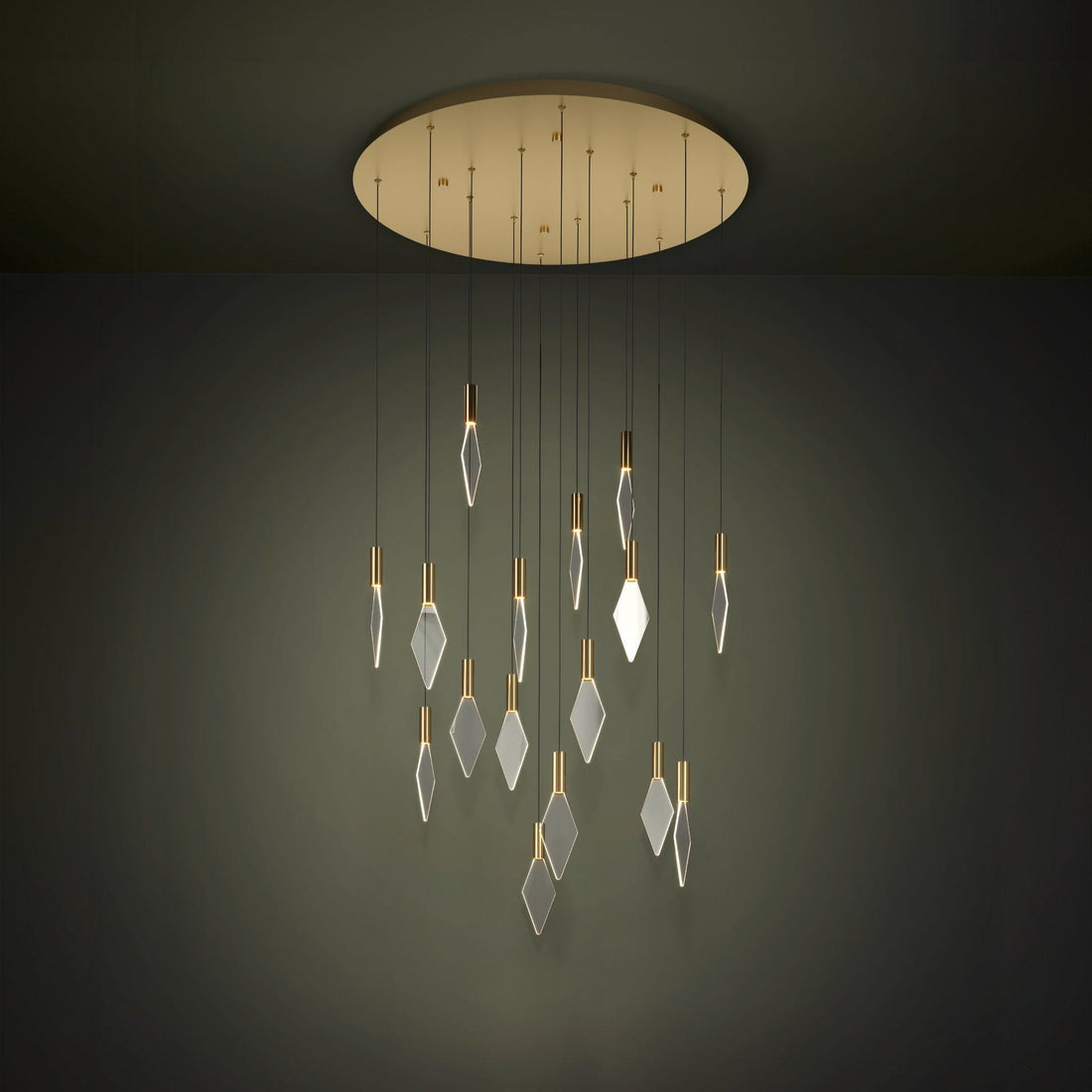 Mirador 16 Light Round Brass and Acrylic Contemporary Feature Pendant