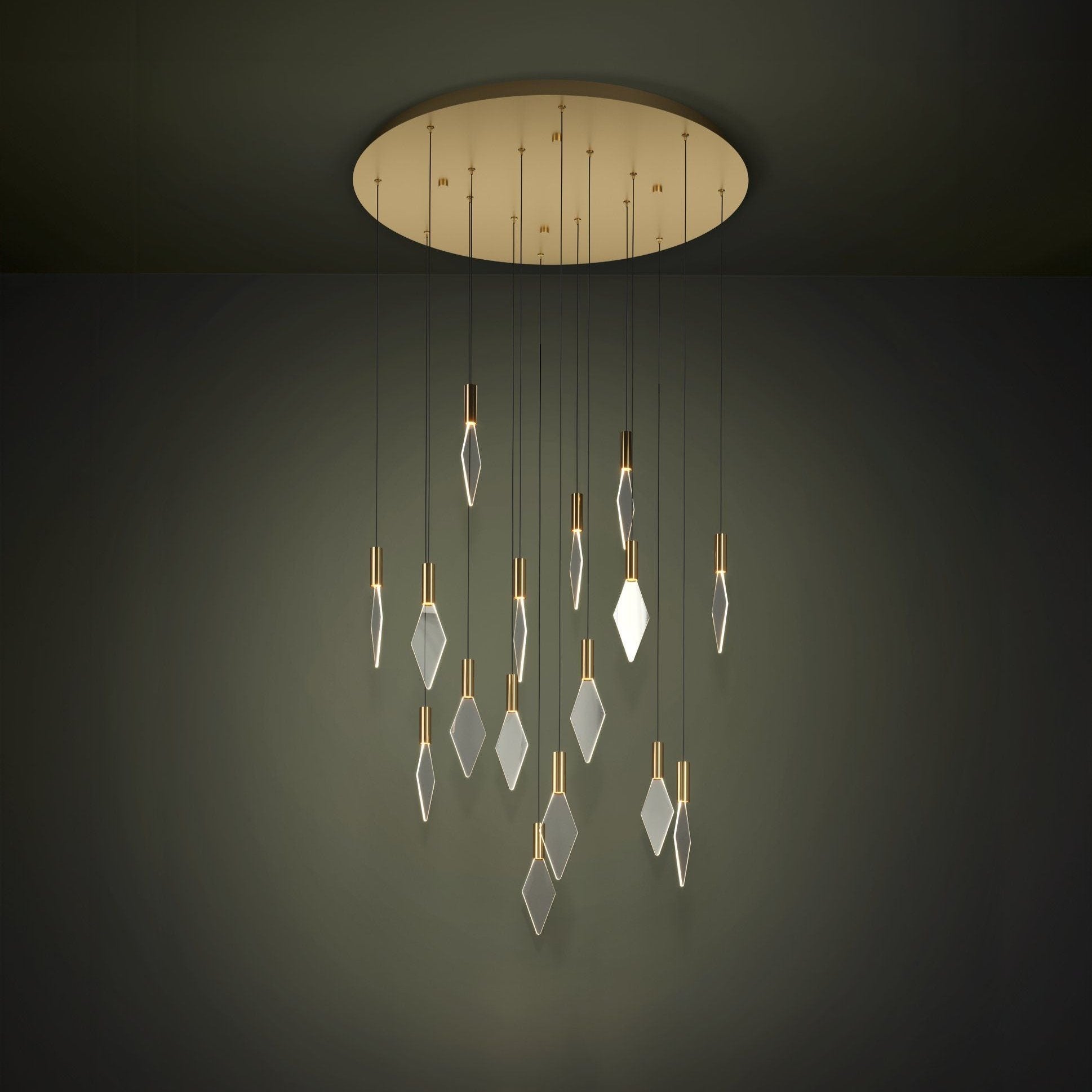 Mirador 16 Light Round Brass and Acrylic Contemporary Feature Pendant