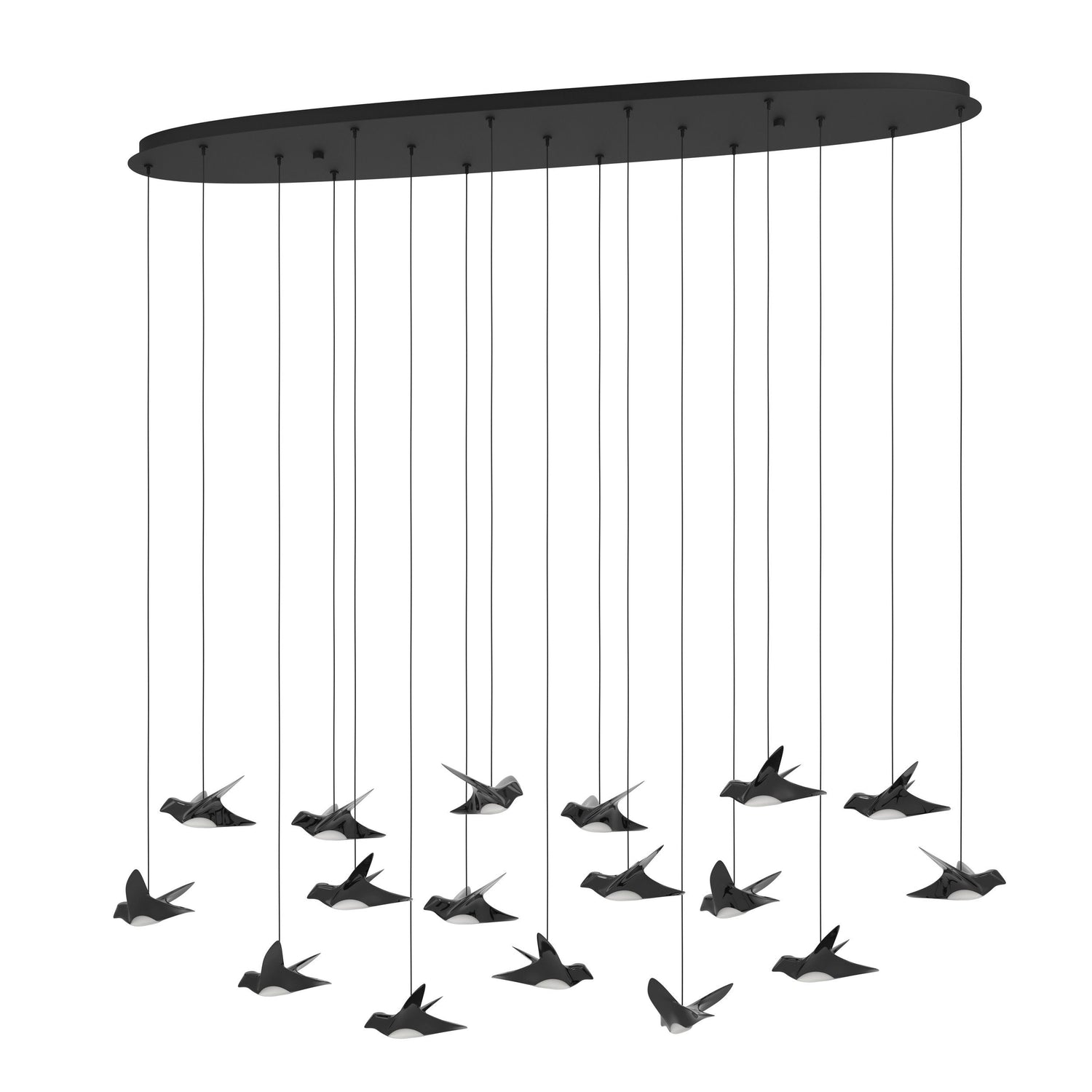 Paratebueno 17 Light Linear Nickel-Nero Black Bird Contemporary Feature Pendant