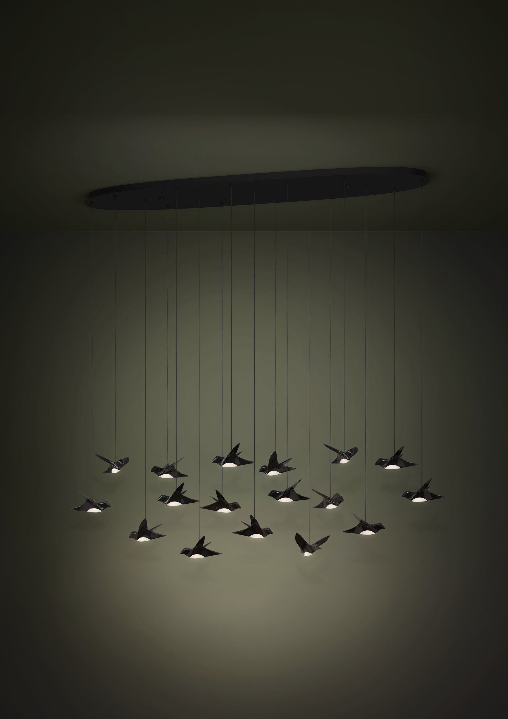 Paratebueno 17 Light Linear Nickel-Nero Black Bird Contemporary Feature Pendant