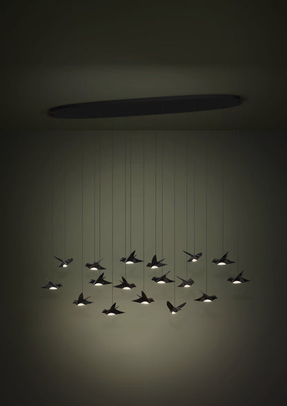 Paratebueno 17 Light Linear Nickel-Nero Black Bird Contemporary Feature Pendant