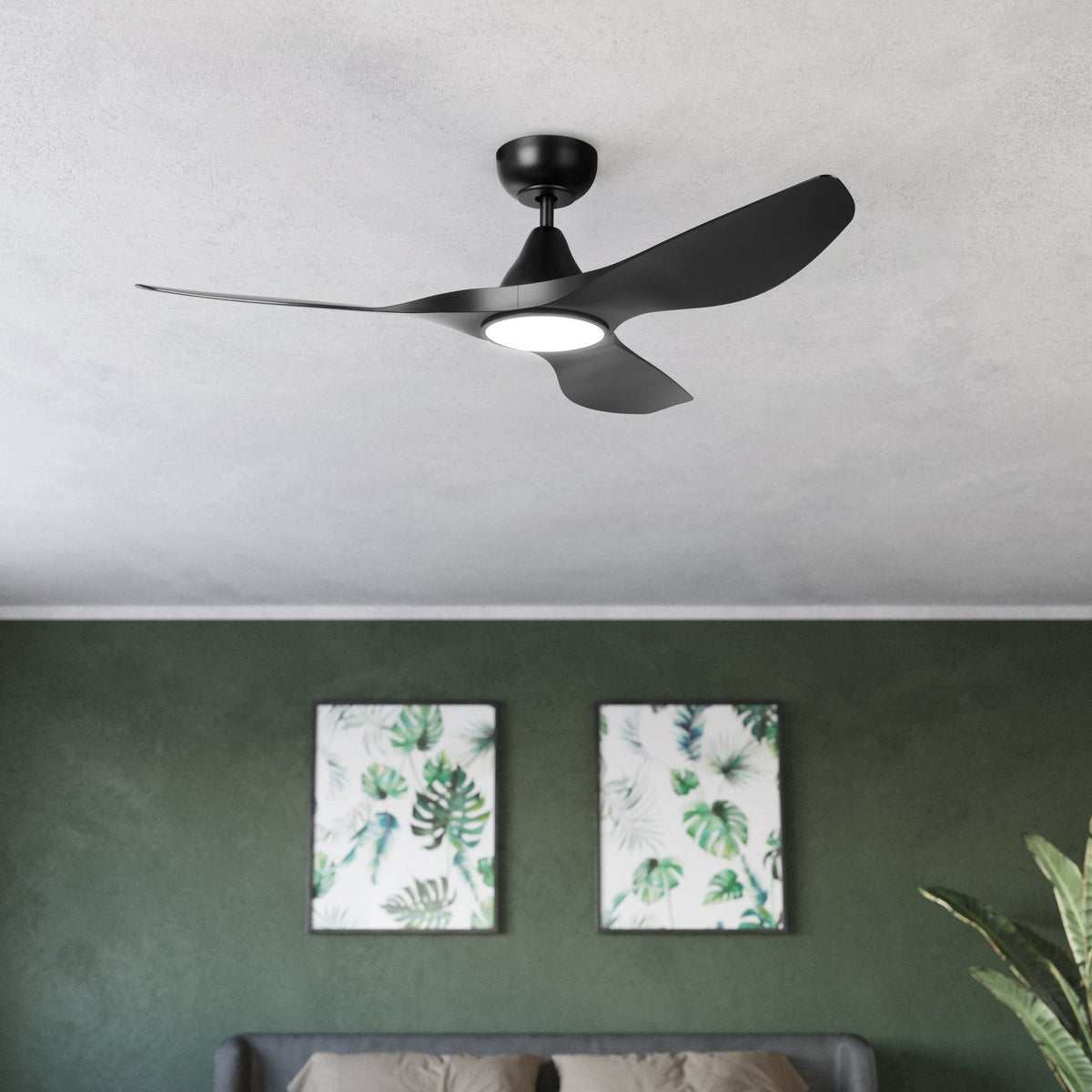 Surf 48"/1220mm 3 Blade Black with LED Light DC Motor ABS Ceiling Fan