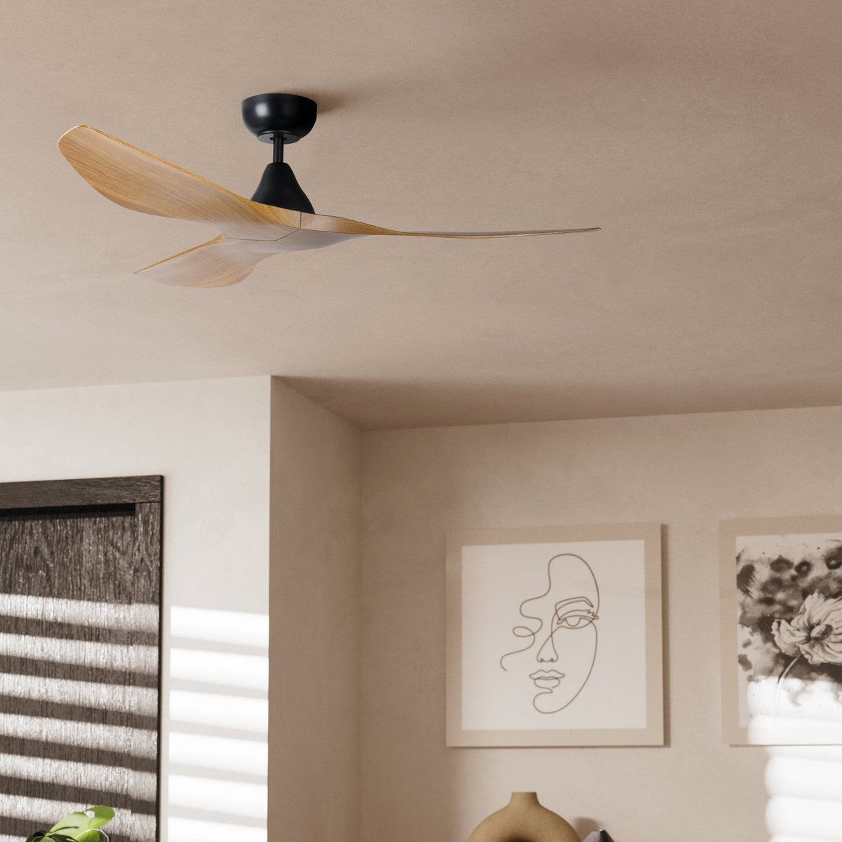 Surf 52"/1320mm 3 Blade Black and Burmese Teak DC Motor ABS Ceiling Fan