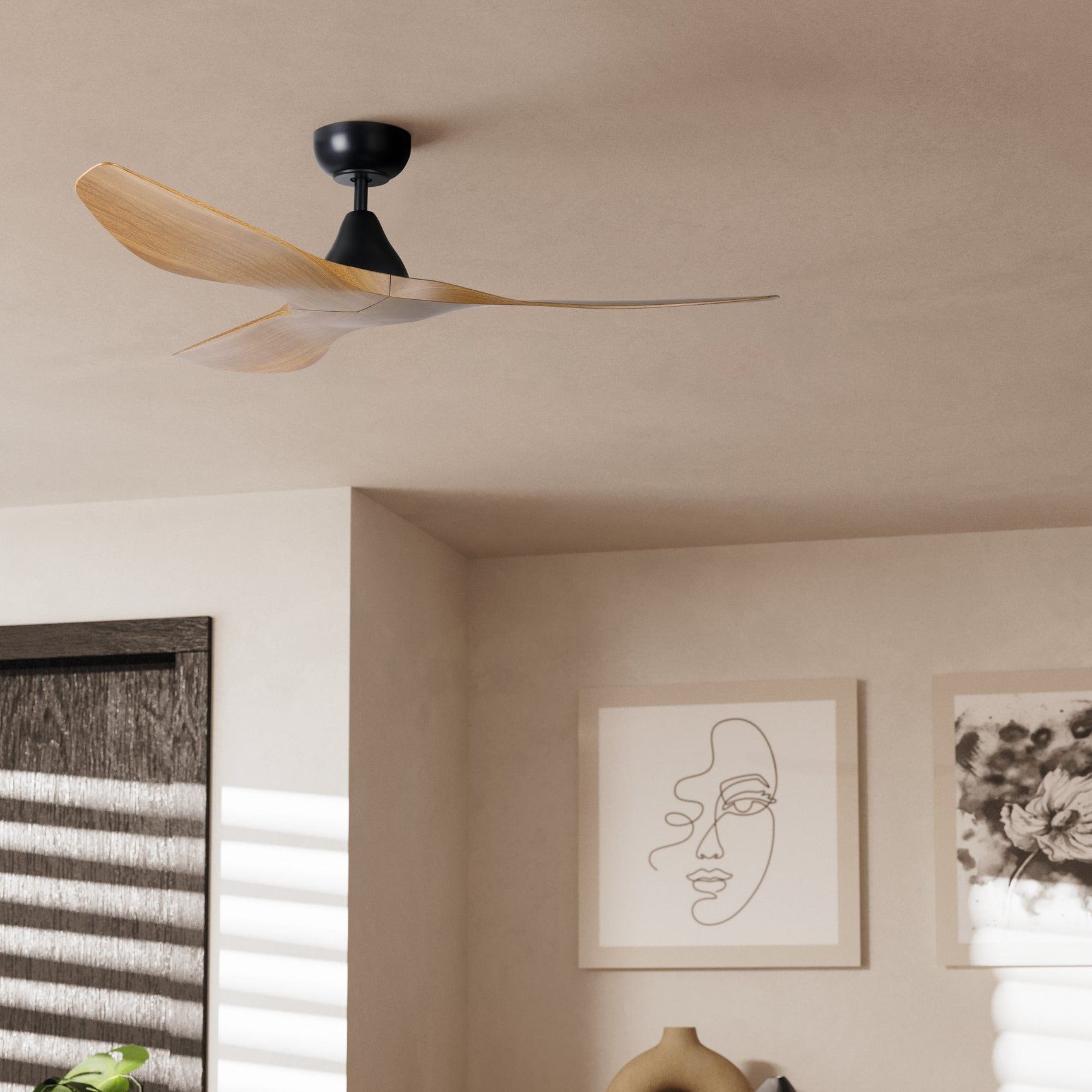 Surf 52&quot;/1320mm 3 Blade Black and Burmese Teak DC Motor ABS Ceiling Fan