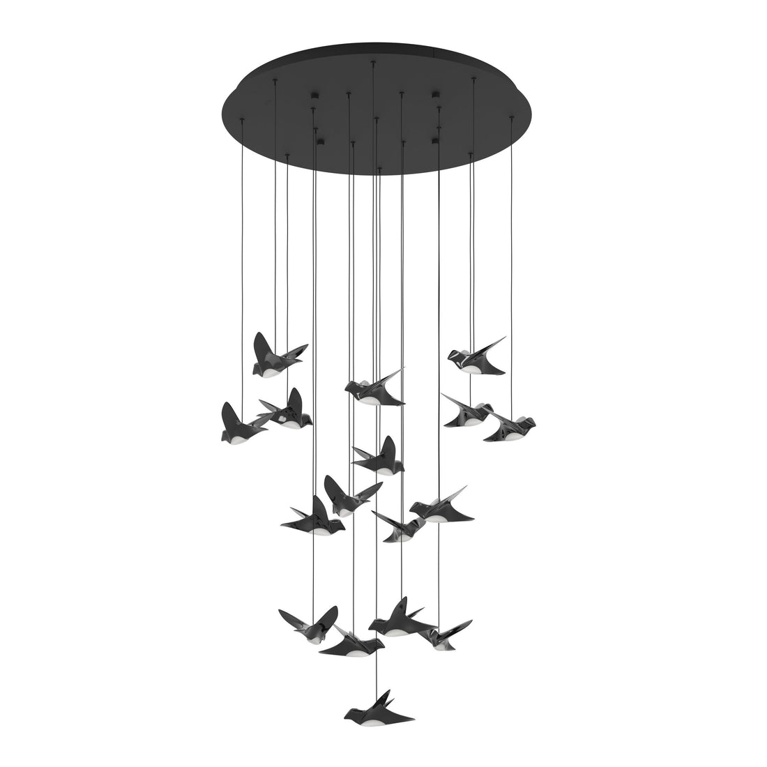 Paratebueno 17 Light Round Nickel-Nero Black Bird Contemporary Feature Pendant