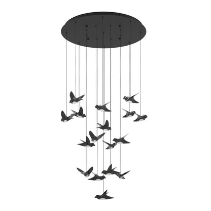 Paratebueno 17 Light Round Nickel-Nero Black Bird Contemporary Feature Pendant