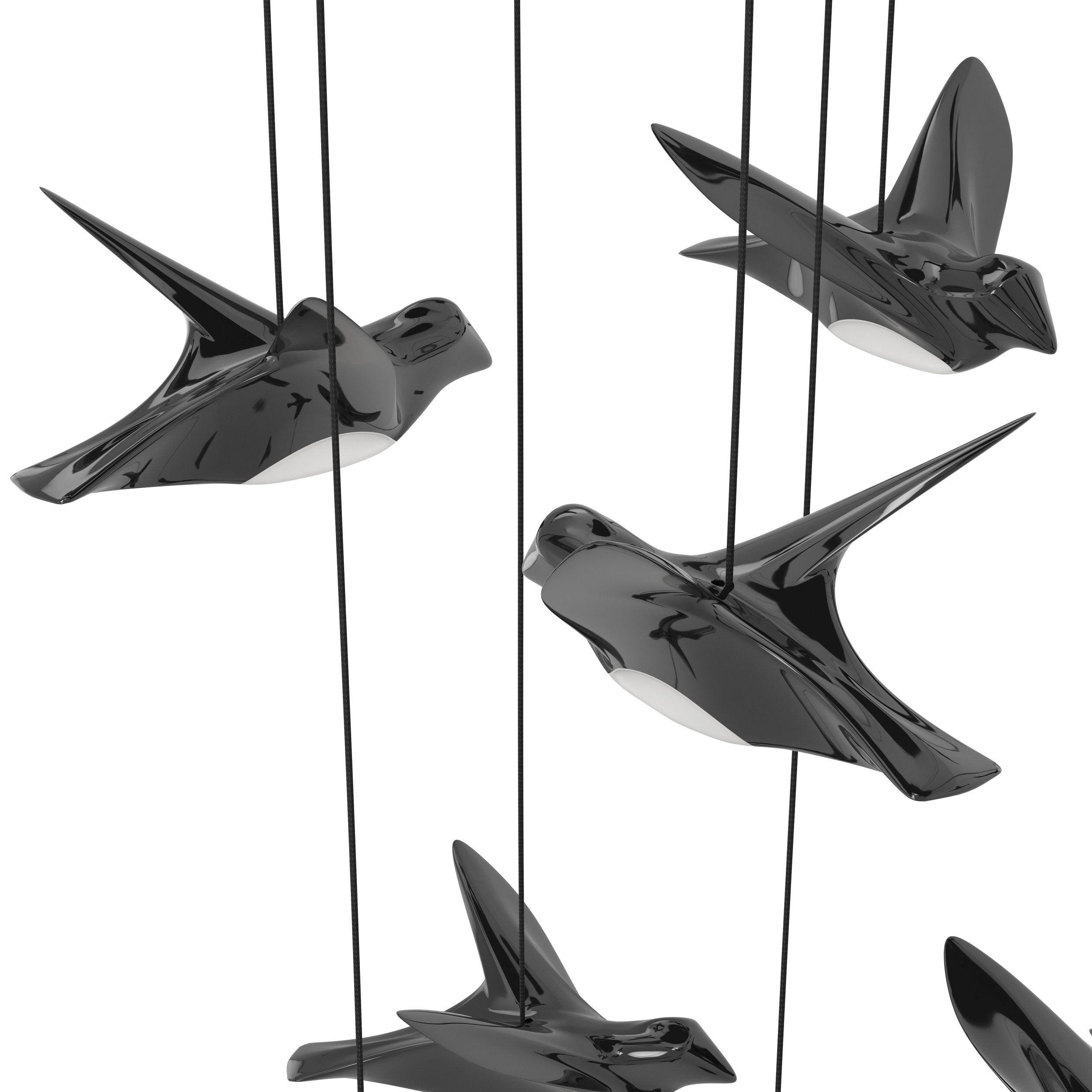 Paratebueno 8 Light Linear Nickel-Nero Black Bird Contemporary Feature Pendant