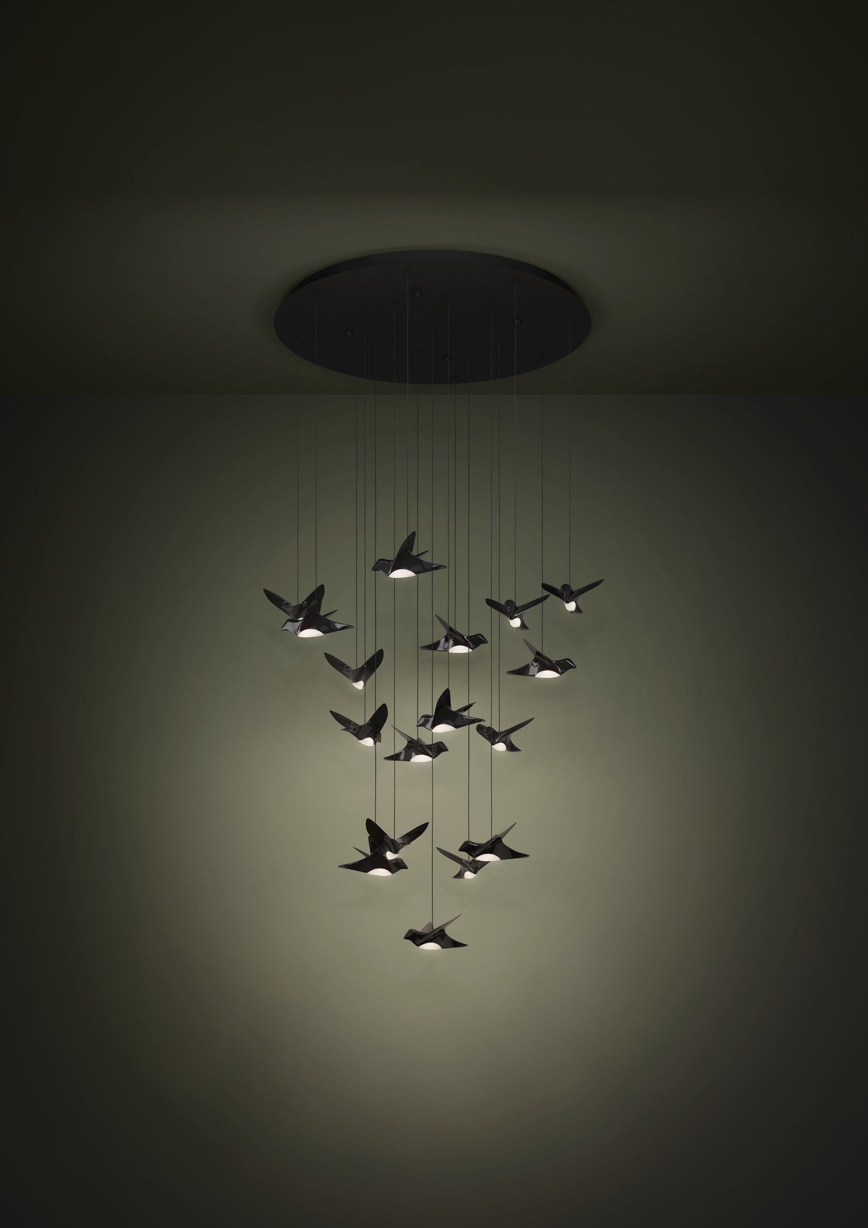 Paratebueno 17 Light Round Nickel-Nero Black Bird Contemporary Feature Pendant