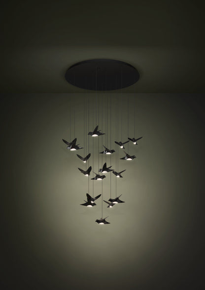 Paratebueno 17 Light Round Nickel-Nero Black Bird Contemporary Feature Pendant