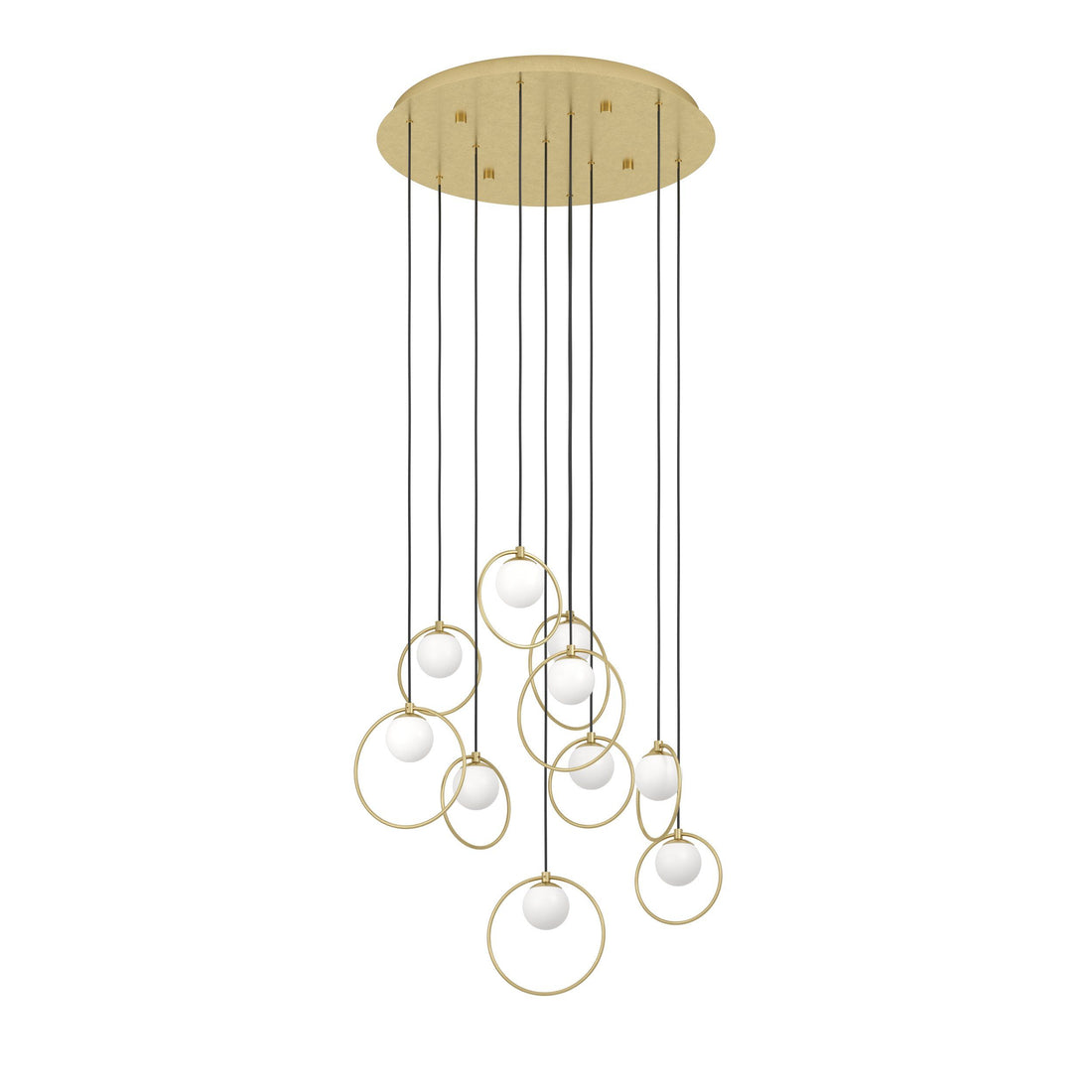 Portocolom 10 Light Round Brass and Opal Glass Contemporary Feature Pendant