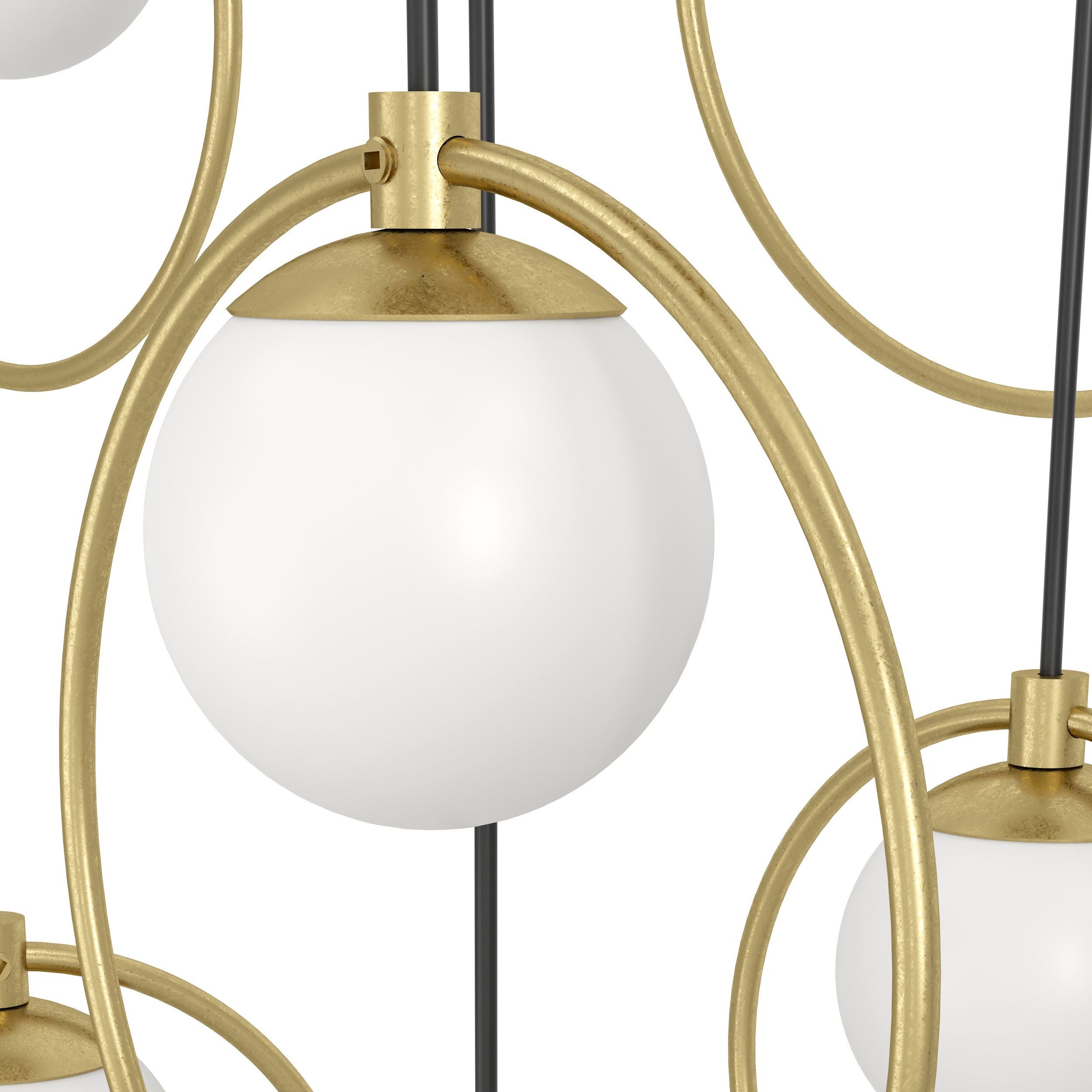 Portocolom 10 Light Round Brass and Opal Glass Contemporary Feature Pendant