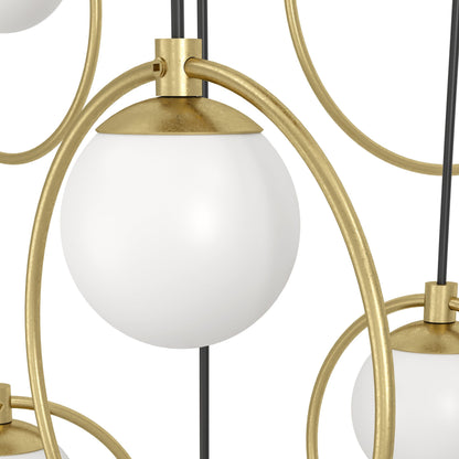 Portocolom 10 Light Round Brass and Opal Glass Contemporary Feature Pendant
