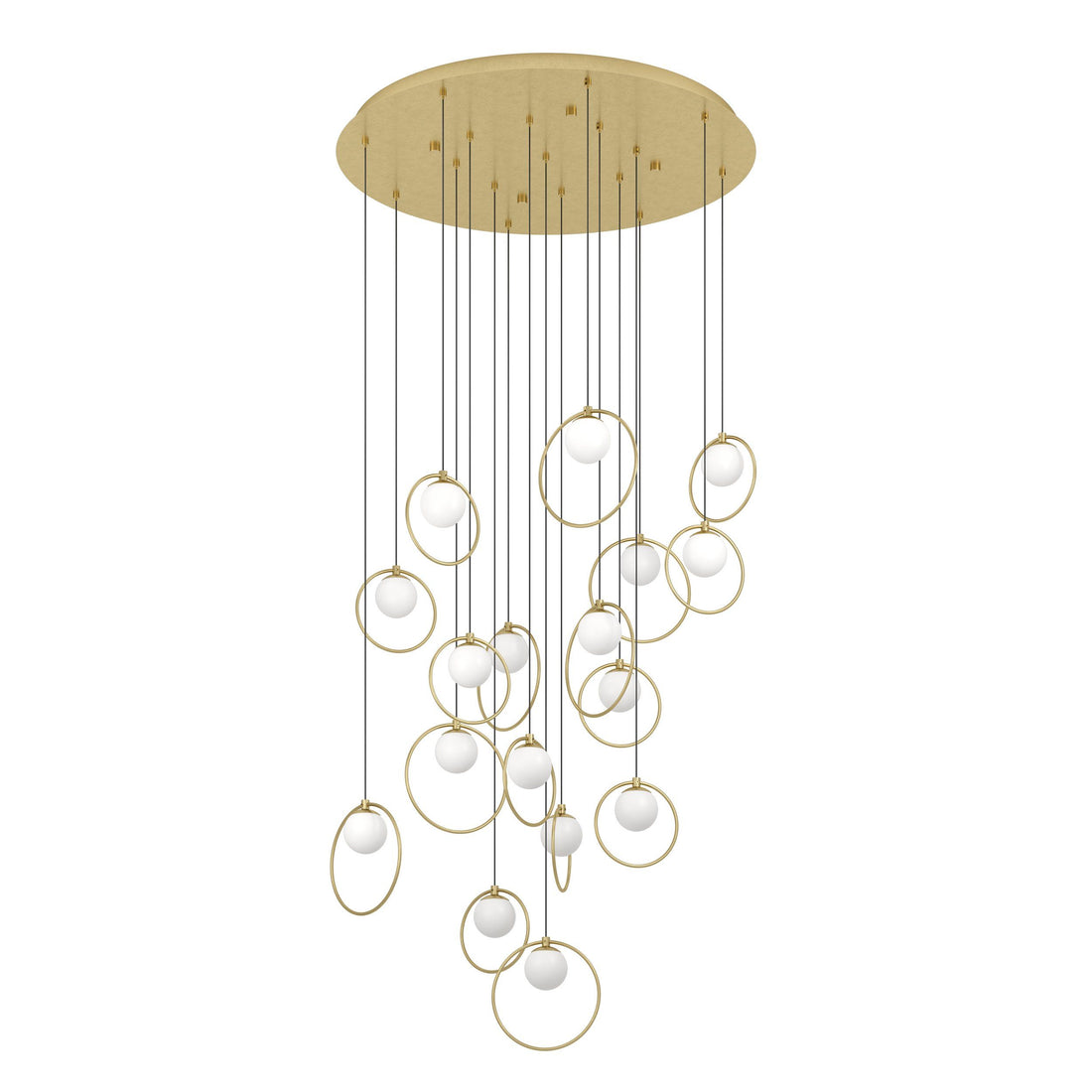 Portocolom 17 Light Round Brass and Opal Glass Contemporary Feature Pendant