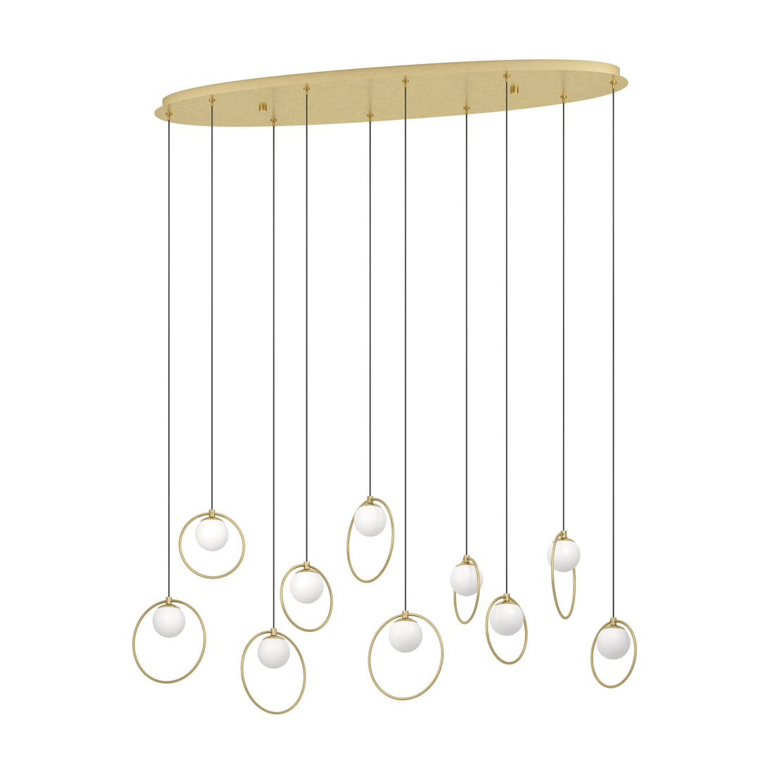 Portocolom 10 Light Oblong Brass and Opal Glass Contemporary Feature Pendant