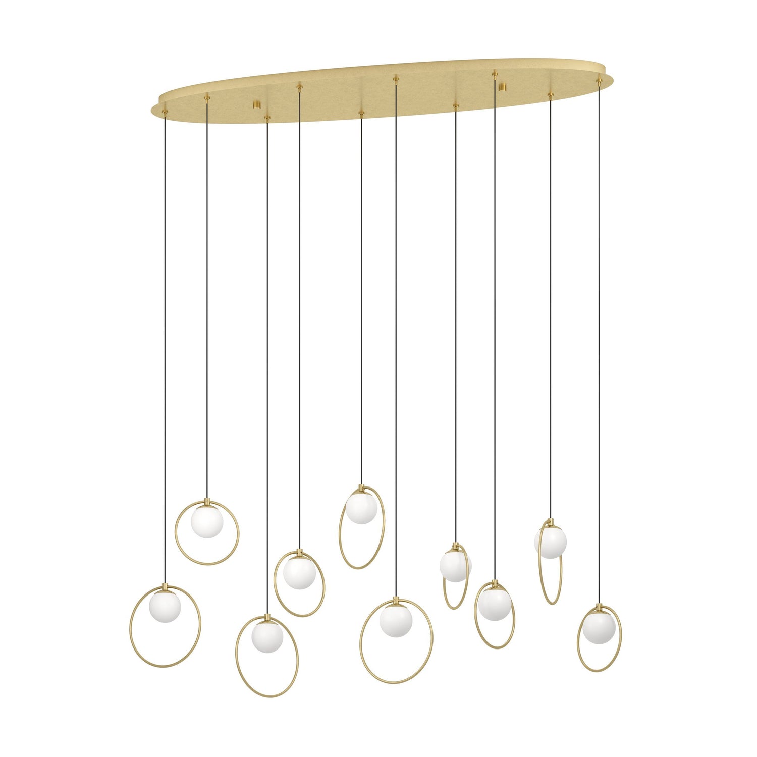Portocolom 10 Light Oblong Brass and Opal Glass Contemporary Feature Pendant