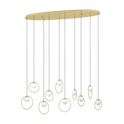 Portocolom 10 Light Oblong Brass and Opal Glass Contemporary Feature Pendant