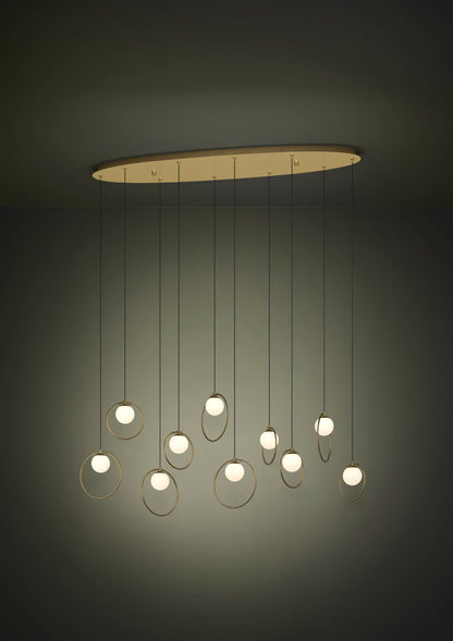 Portocolom 10 Light Oblong Brass and Opal Glass Contemporary Feature Pendant