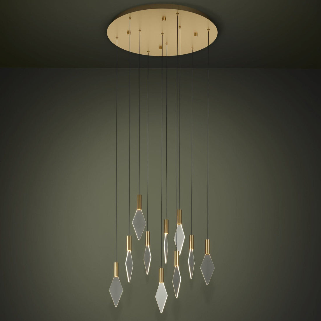 Mirador 10 Light Round Brass and Acrylic Contemporary Feature Pendant