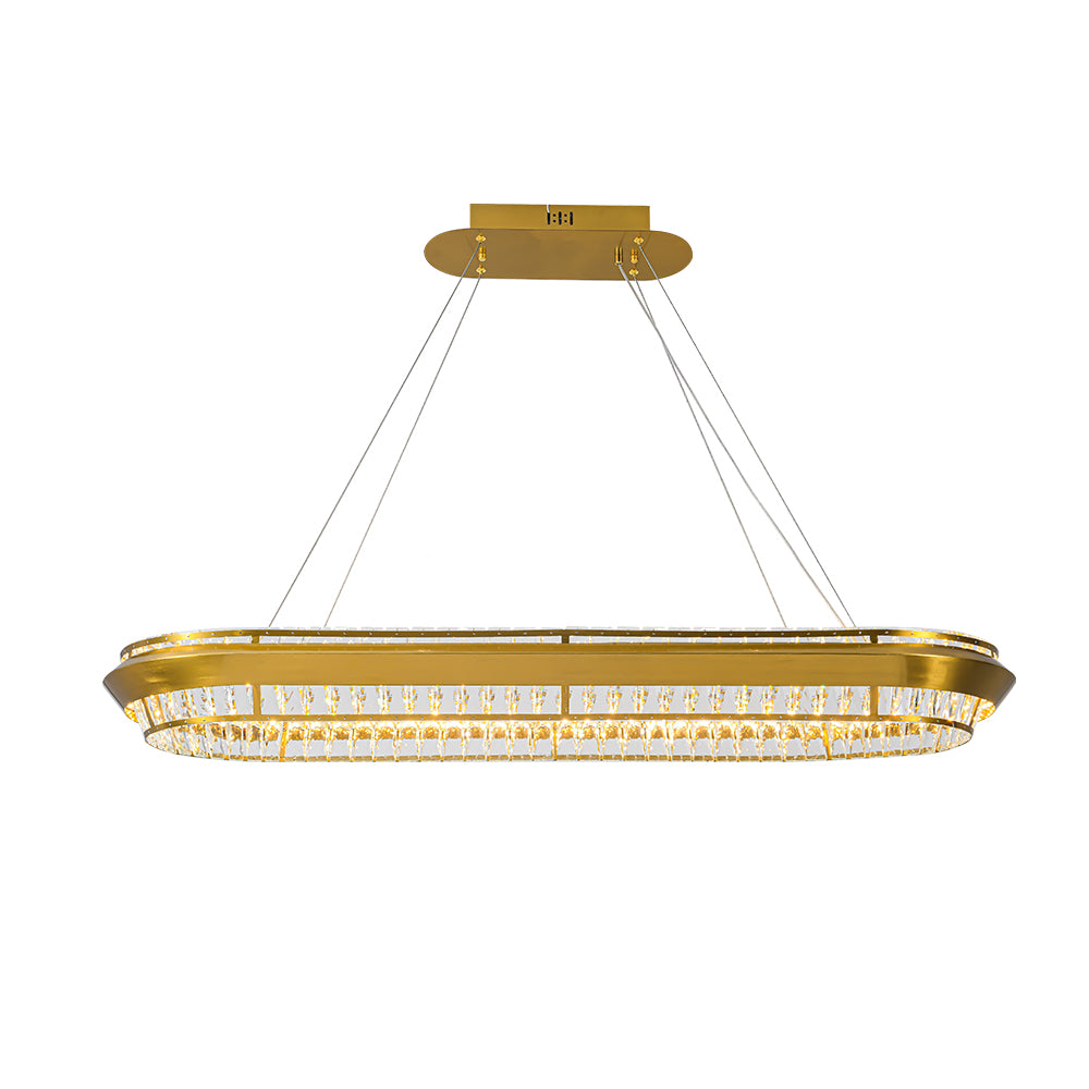 Royal Gold Oval LED Tri-Colour 60w Crystal Pendant Light